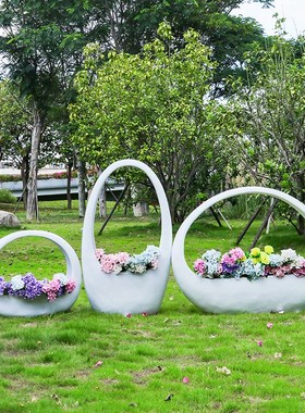 户外玻璃钢花盆花架花篮雕塑商场售楼处国庆公园景区草坪装饰摆件