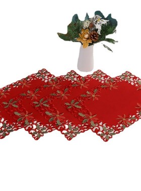 刺绣新年红色喜庆餐桌布艺圣诞节餐P桌垫餐厅氛围布置