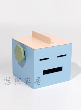 可爱简约木质表情收纳盒子 样板间I儿童房薄荷蓝柠檬黄摆件