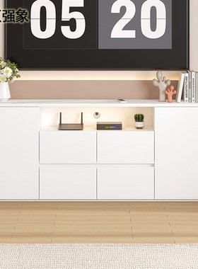 奶油风卧室床尾柜电视柜收纳w储物柜一体高款白色超薄窄边柜D99