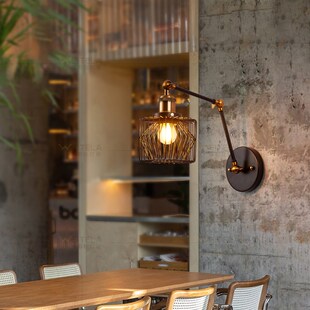 复古工业风旋转伸缩摇臂装饰灯loft壁灯双节杆折叠式调节伸缩壁灯