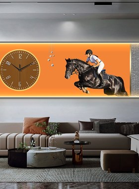 高级感客厅装饰画钟表挂钟爱w马橙色卧室背景墙挂画创意时钟壁灯