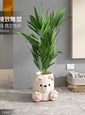 奶油风熊绿植花h瓶花盆盆栽园艺轻奢客厅落地摆件电视柜边乔迁礼