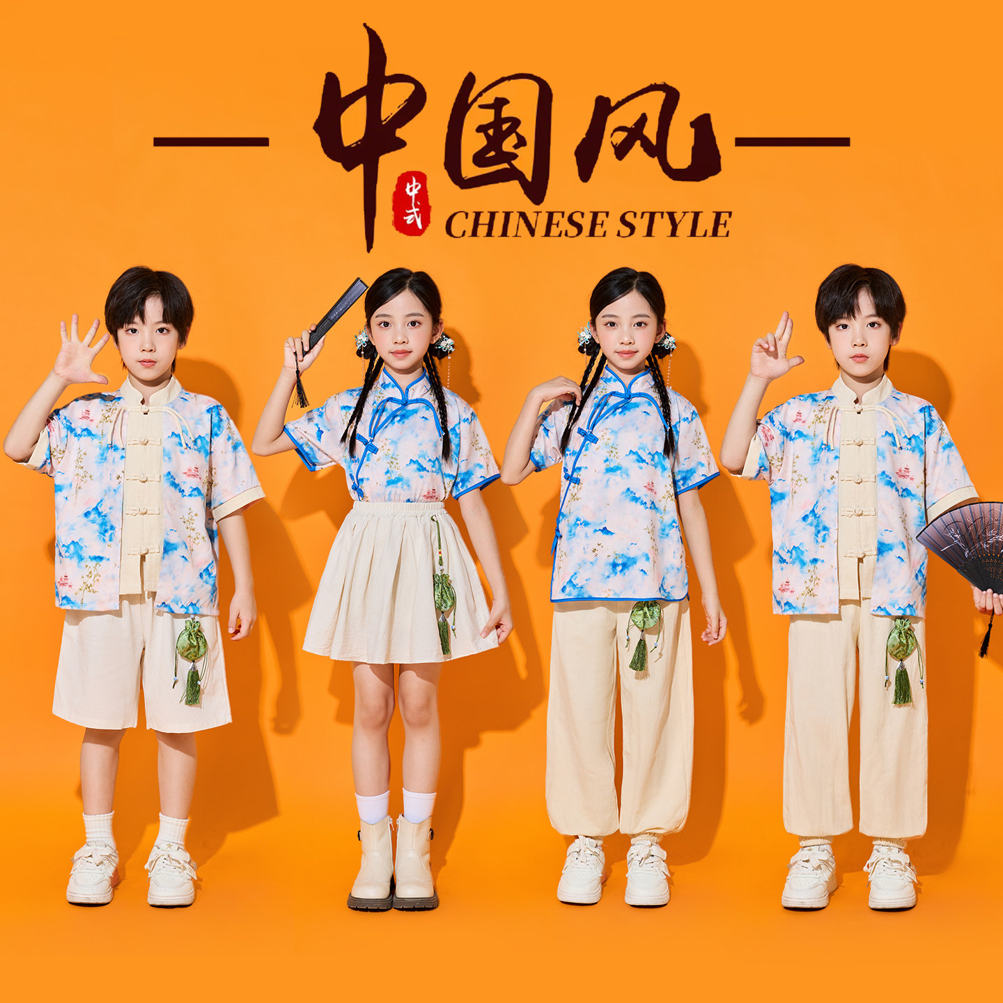 儿童中国风演出服汉服唐装表演服图片