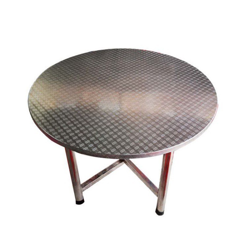 源头厂家不锈钢圆桌子圆形吃饭餐桌工作台面折叠T脚大排档家用简