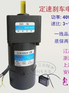 40W交流220V 定速带刹车5IK40GN-CM/5GN3-15K 松岗齿轮减速电机