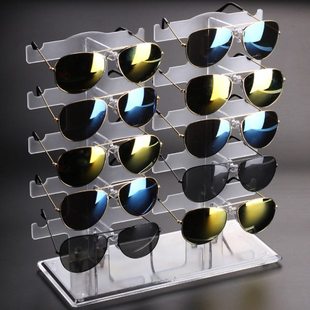 双排眼镜收纳架子眼镜架子 展示收纳架 亚克力桌面陈列架透明10付