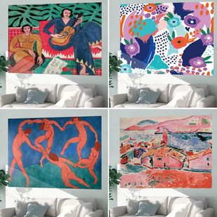 马蒂斯背景布挂布弹吉他 饰文艺挂毯 女人油画房间客栈卧室改造装