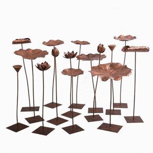 铁艺古铜色荷花荷叶落地创意摆件金属中式酒店室内水池水景装饰品