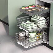 纳米拉篮厨房橱柜碗篮小柜体不锈钢缓冲抽屉式 厨柜内置收纳碗架