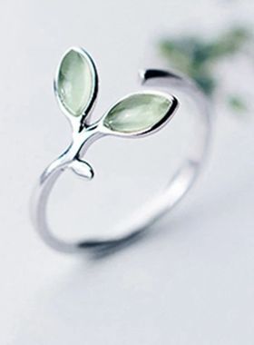Korean Green Opal Leaf Leaves Open Rings for Women Girls Lad
