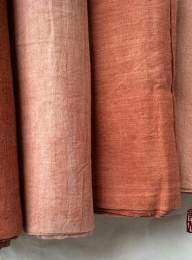 手织布矿物红石头染大地色砖红色茶艺布桌旗门帘软装粗布宽幅40cm
