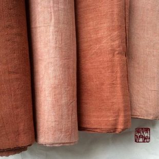 手织布矿物红石头染大地色砖红色茶艺布桌旗门帘软装 粗布宽幅40cm