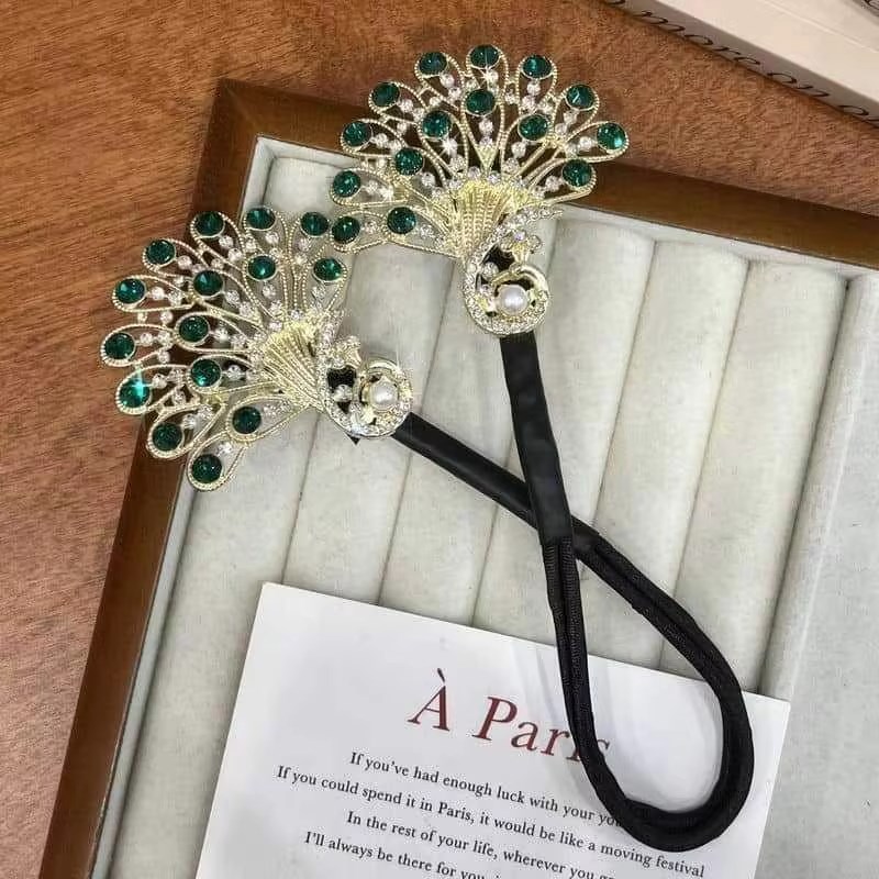 【国潮单品】 发簪中式风双孔雀B丸子头盘发器优雅大方懒人盘发器