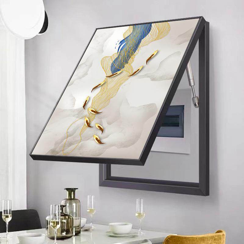 九鱼图电表箱装饰画竖款现代简约配电箱壁画轻奢电闸遮挡开关挂画