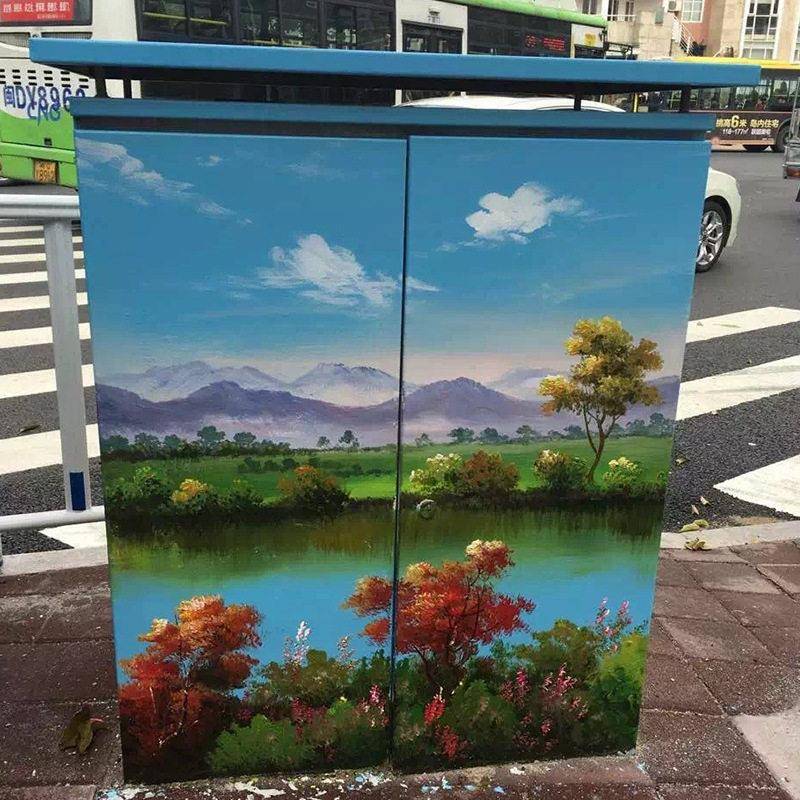 纯手绘油画电表箱系列油画美丽乡村学校宣传大型壁画