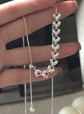 S925纯银韩版小众设计感复古麦穗抽拉项链韩国风简约基础款Y字链