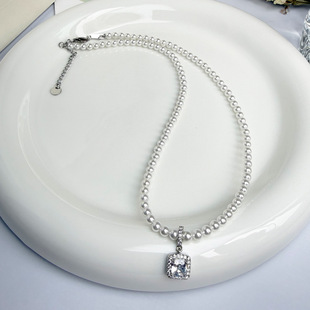 时尚水滴方块天然澳母贝珍珠项链女锁骨链年轻款时尚轻奢小众设计