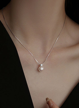 S925银极光粉光贝珠珍珠项链吊坠爆款气质高级感百搭女款锁骨链毛