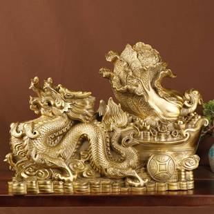 杨铜记铜双龙百财铜双龙送财家居办公室铜龙摆件