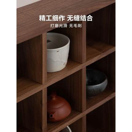 WBZ7梵瀚黑胡桃木多宝阁茶室收纳置物挂墙博古架紫砂壶茶具展示