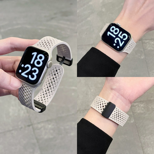 新款适用S12苹果S10手表iwatch9表带专用applewatch11磁吸洞洞硅胶S8腕带Ultra女款SE3运动男士高级秋冬S10