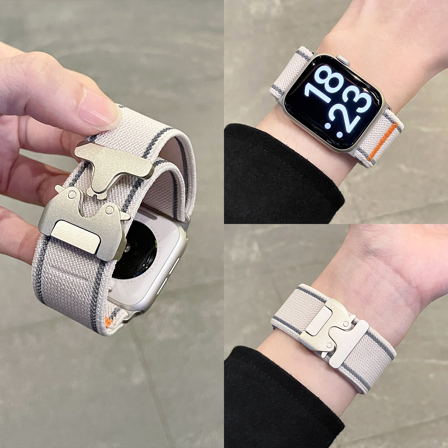 适用applewatch11/12表带苹果手表iwatch9新款S10弹回环编织降落伞扣高级男尼龙可爱风SE男女士夏天透气腕带