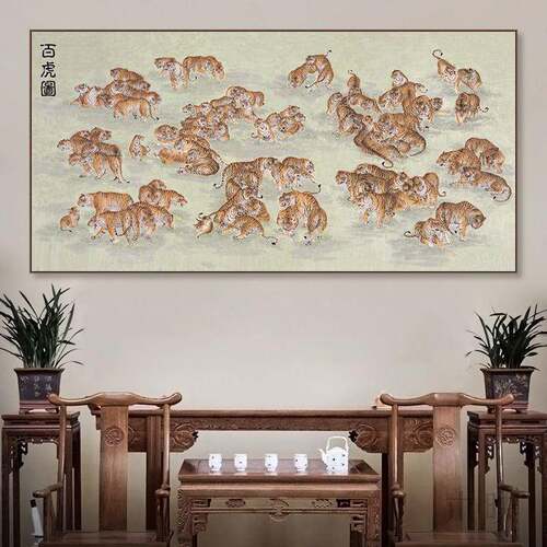 百花图中式办公室装饰画百字迎福客厅茶室挂画书房中国风招财壁画
