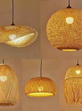 东南亚灯具茶楼藤艺竹艺灯饰木艺吊灯客厅美式田园竹编餐厅吊灯