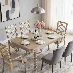 美式实木雕刻长方形拉伸餐桌定制美克art家具莫里印象美家餐桌椅