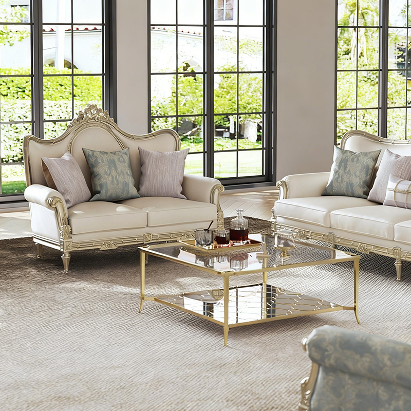 欧式实木雕花沙发客厅别墅大平层沙发高档加厚头层真皮沙发大户型