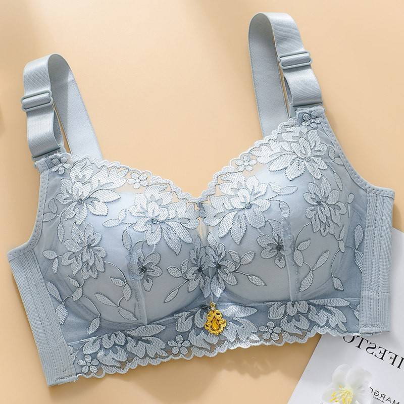 女士夏季文胸小胸内衣无钢圈聚拢性感刺绣加厚调整型收副乳上托防