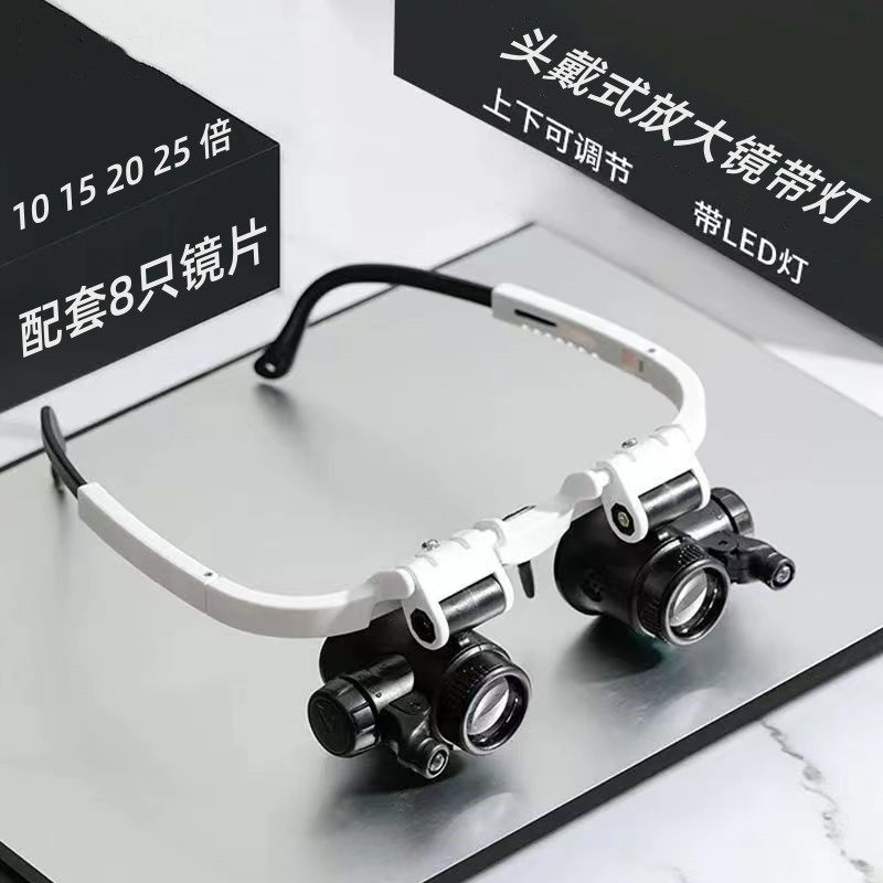 【官方旗舰】头戴式放大镜10倍15倍20倍25倍LED灯眼镜演唱会望远镜睫毛嫁接鉴定古玩珠宝钟表维修理老人高清