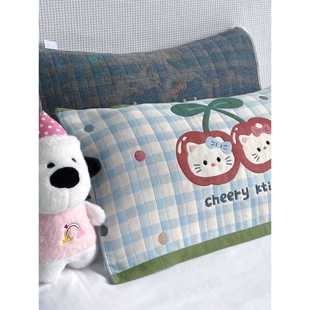 新款全棉纱布枕巾卡通可爱枕头巾儿童防滑绑带可固定全棉单人盖巾