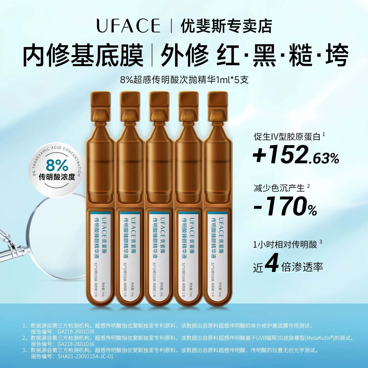 优斐斯8%传明酸臻颜精华液氨甲环酸舒缓退红抑黑焕亮次抛1ml*5支