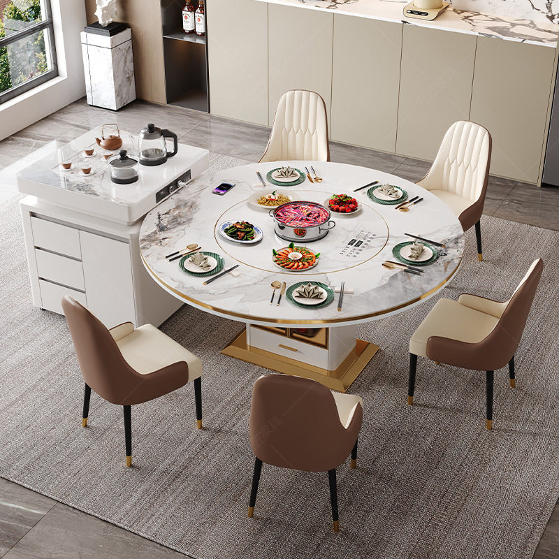 岩板岛台餐桌一体轻奢家用小户型多功能带电磁炉伸缩方圆两用饭桌,住宅家具,板木餐桌,淘宝优惠券,粉丝福利购,淘宝优惠卷