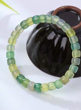 天然苹果绿玛瑙直切手链时尚糯粉车轮珠手链柱子手链药片车轮珠