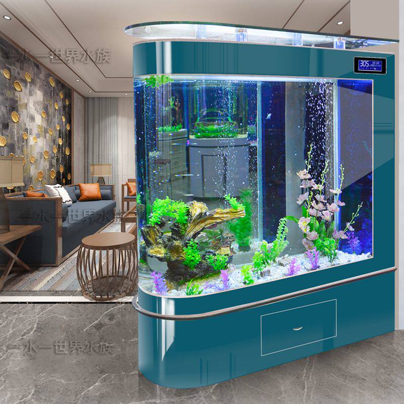 子弹头鱼缸客厅家用中型水族箱长1/1.2/1.5米生态落地屏风鱼缸