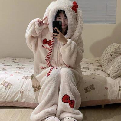 Adorable Bow Hooded Onesie Pajamas Long Sleeve Zip Up
