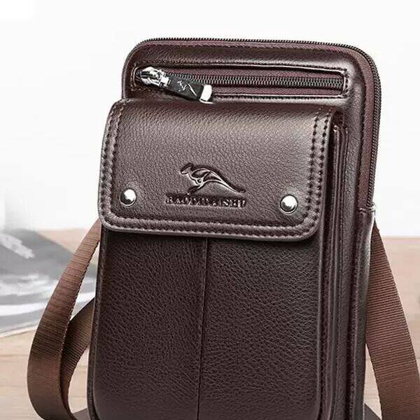 佧蒂袋鼠腰包男款真皮手机小挎包单肩斜挎包工地穿皮带爸爸背包潮