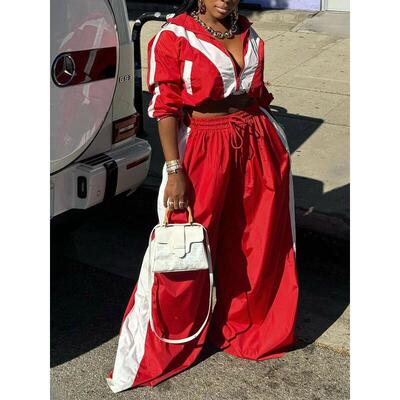 Women's Colorblock Zip Up Crop Jacket Drawstring Waist