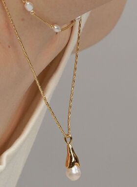 Star Ray天然白水晶珍珠泪滴项链能量石轻奢小众设计清冷氛围感女