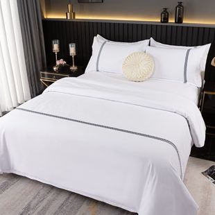 1米2床单三件套宾馆酒店四件套民宿房布草三件套加厚床笠纯白色客