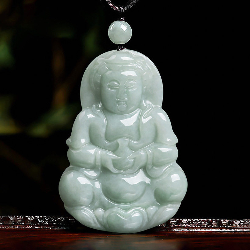 天然A货翡翠净瓶观音玉石吊坠挂件冰种玉佩男士项链女款玉器
