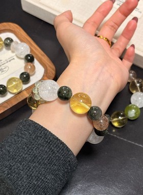 【绿影幽芒】原创天然绿发晶爆花幽灵复古设计手串时尚小众女款森