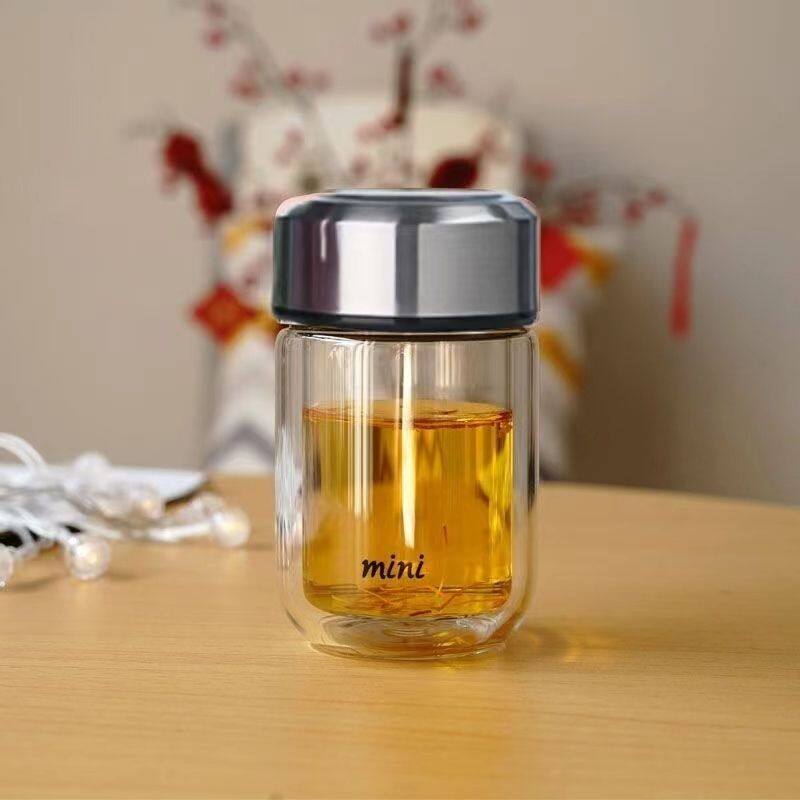 双层小玻璃杯双层玻璃杯隔热喝水茶杯高颜值便携可爱水杯小巧迷你
