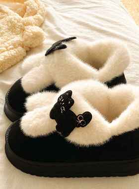 高颜值可爱兔耳朵棉鞋女款2025年秋冬季加绒加厚保暖防滑棉拖鞋女