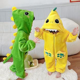 恐龙衣服女宝小恐龙衣服儿童连体法兰绒睡衣秋冬男女童宝宝珊瑚绒