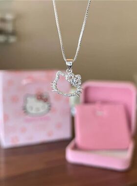 新款时尚满钻猫咪项链女生甜美可爱镂空哈喽kt吊坠送闺蜜礼物