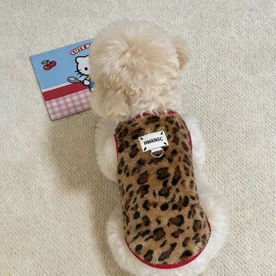 豹纹狗狗衣服2025新款冬装小型犬比熊泰迪高级感毛绒马甲防掉毛